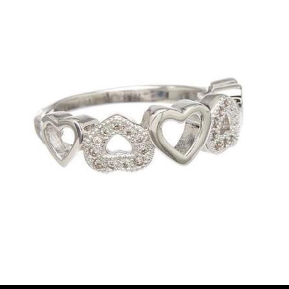 Cubic Zirconia Heart Cut Pave Band in 18k White Gold Ring - Picture 2 of 4